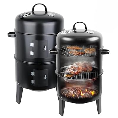 18 Inch Multi-Layer Steel Charcoal BBQ Smoker - Ideal for Outdoor Cooking & Home Parties, Built-in Thermometer & Adjustable Vent System, Versatile Grilling & Smoking