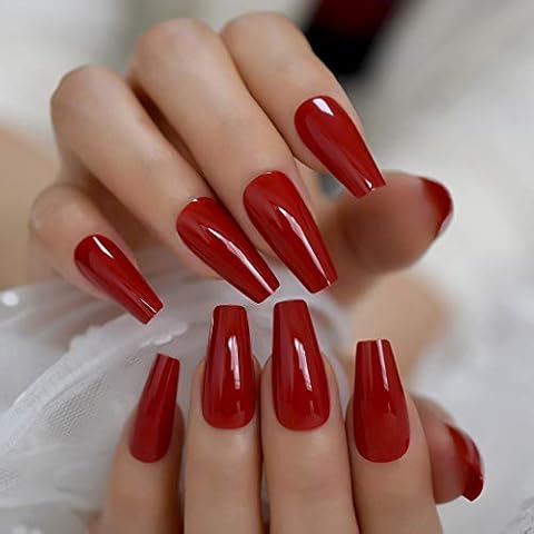 Gorgeous Red Press on Ballet False Nails Long Ruby-red Coffin Ballerina UV Fingersnails Free Adhesive Tapes 24pcs/set Cover