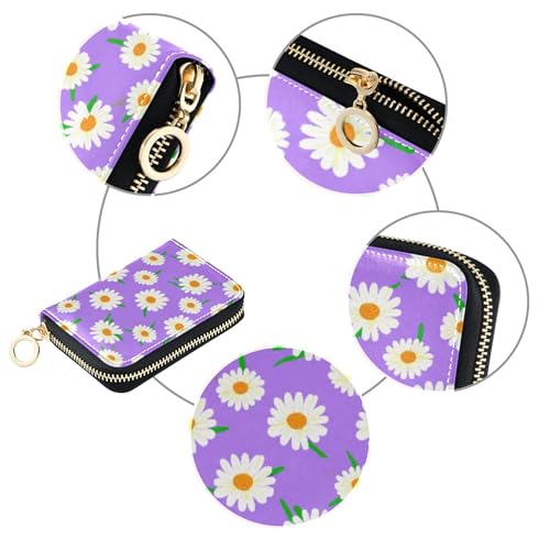 White Daisies Lavender Purple Wallets for Women Zip Around 9 Credit Card Slots & 2 Cash Slots Cartoon Zipper Wallet with Coin Pouch4