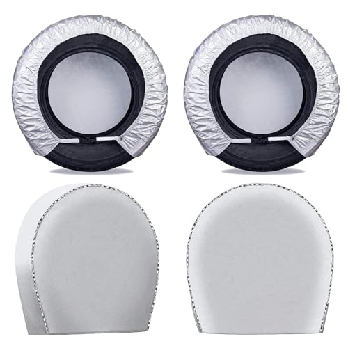 Mr.You Tire Covers Set of 4,Fits 25-28 Inch Diameter Tires,Heavy Duty Waterproof Sun Protection 600D Oxford Tires Covers,Elastic band design on the back, Diameter 28Inch,Silver