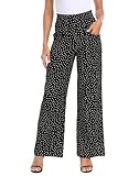 HDE Super High Waisted Wide Leg Pants Tailored Office Work Trousers with Pockets Black Polka Dot - XL