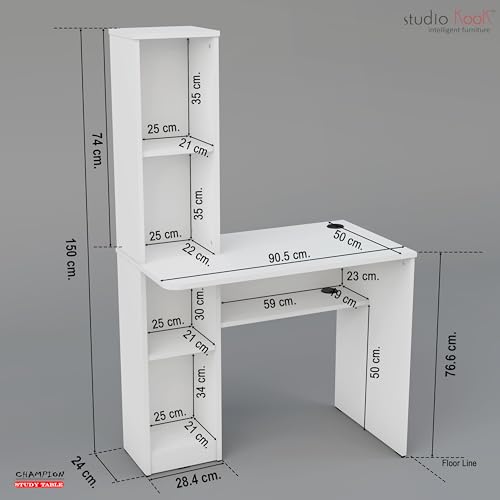 Image of Studio Kook Champion Engineered Wood Study Table with Storage, Matte Finish, 5 Shelves (Moonshine White)