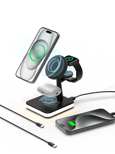 GLILAVOX 4 in 1 Wireless Charging Station with Light and 1 port usb for Apple,Magnetic Wireless Charger Stand for iPhone 16/15/14/13/12,Apple Watch Series 10/9/8/7/Ultra 2/SE 2,Air-Pods 4/3/2(Black) GLILAVOX 4 in 1 Wireless Charging Station with Light and 1 port usb for Apple,Magnetic Wireless Charger Stand for iPhone 16/15/14/13/12,Apple Watch Series 10/9/8/7/Ultra 2/SE 2,Air-Pods 4/3/2(Black)