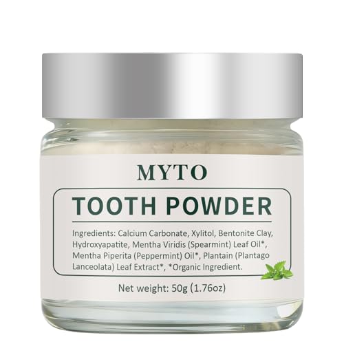 MYTO Tooth Powder Peppermint Hydroxyapatite Fluoride Free 1.76 oz