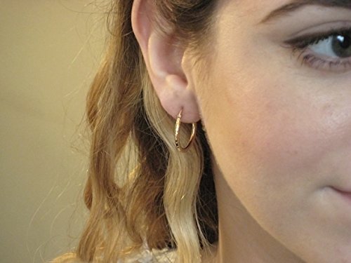 Medium 14K Yellow Gold Diamond Cut Hoop Earrings, (2Mm Tube) (20Mm) #TOP1