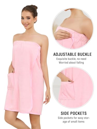 Image of Air Curvey Women's Soft Wrap Towel Shower Wrap Robe Lightweight Spa Body Wrap Adjustable Closure Bathrobe With Pocket