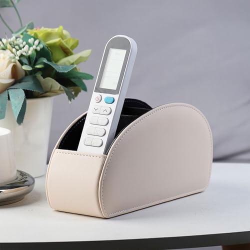 Fernbedienungshalter mit 5 Taschen, PU Leder Desktop Organizer, Multifunktion Fernbedienung Organizer, Große Halterung für Fernbedienungen, Make-Up, Make-up-Pinsel und Büromaterial (Grau)