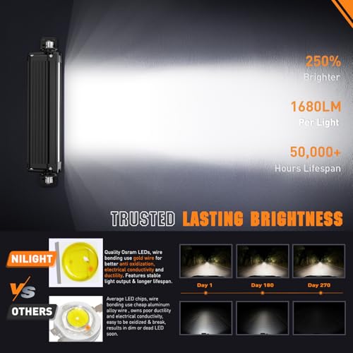 Image of Nilight LED Light Bar with Amber DRL 2 PCS 15 W 5.3 Inch Single Row Light | Anti-Glare Spot Offroad Slim Driving Lights IP68 with 16AWG DT Wiring Kit for Pickup Truck SUV ATV UTV Boat 4x4 Jeep