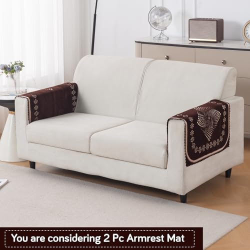 Image of HOKIPO Sheesh Brown Premium Chenille Jacquard Sofa Armrest Cover - 1 Pair | 'Royal Aangan Series' (IN-1006-L5*2)