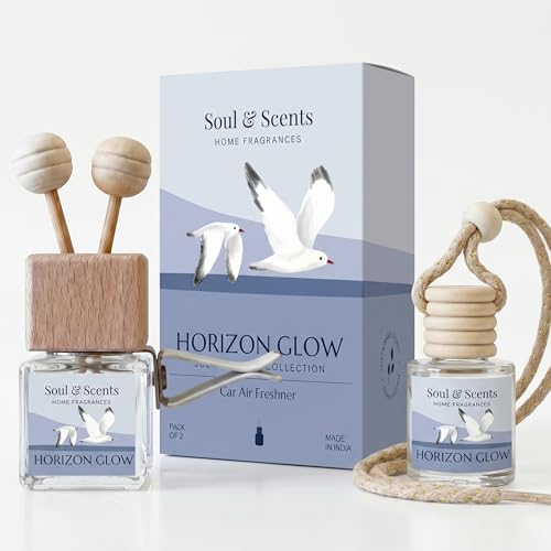 Image of Soul & Scents 16ml Luxury Car Perfumes Jasmine | Horizon Glow | 2-in-1 Hanging Pod & AC Vent Air Freshener | Premium Wooden Car Fragrance Accessory | Long Lasting Odour Eliminator | Pack of 2