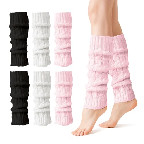 wlertcop 3 pares de calentadores largos de punto para mujer, calentadores de piernas para mujer, calentadores de piernas para niños, calentadores de piernas de invierno, cálidos, calentadores de
