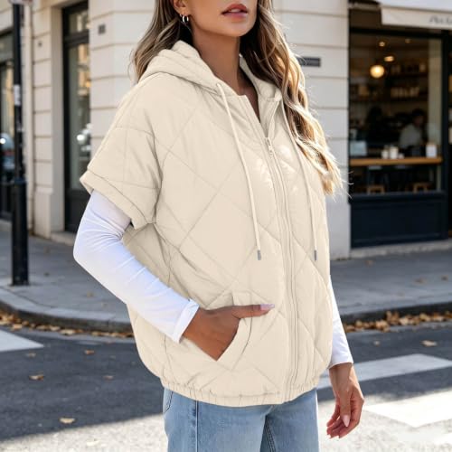 Womens Puffer Vest Zip Up Short Sleeve Hooded Puffer Vest Quilted Jacket - image 5