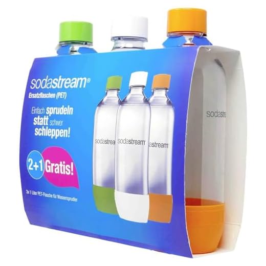 SodaStream Aktions-Set Pet-Flaschen 2+1, 3x 1L PET-Flaschen aus bruchfestem kristallklarem PET in den Farben Orange, Grün und Weiß