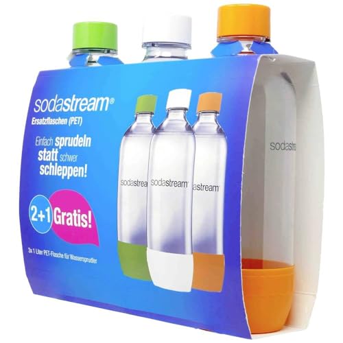 SodaStream Kunststofflasche |1L | PET-Flaschen |weiß, grün & orange |3er-Pack