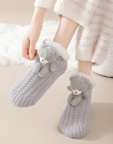 Image of Cute Slipper Socks for Women, Winter Warm Floor Fuzzy Socks, Cozy Sherpa Slipper Socks, House Sleeping Socks