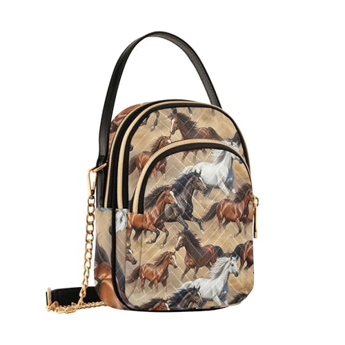 Shoulder Handbag Women Cute Print Phone Wallet Chain Strap Purse Quilted Crossbody Clutch Zipper Tote Ancient Horses Sandy Beige2