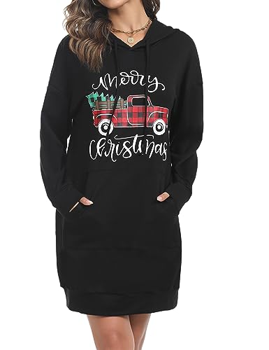 Image of Quenteen Women Hoodies Dress Hooded Sweatshirts Dress Casual Long Sleeve Tunic Dress Oversized Sweatshirts with Pocket