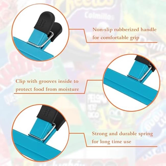 Chip Clips, 8Pack Large Chip Bag Clips, Heavy Duty, Sturdy Upgrade Wide Open Bag Clips for Food Storage with Air Tight Seal Grip, Assorted Sizes Food Bag Clips for Kitchen Snacks