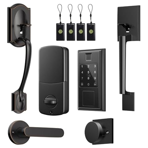 Black Smart Door Lock Set (knob)+ Bronze Front Door Handle Cover