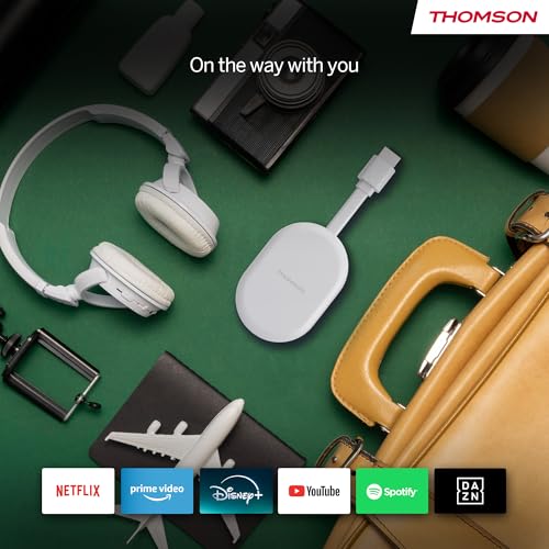 Image of THOMSON Google TV Go Cast 150, 4K UHD Streaming Dongle, Dolby Atmos, Dolby Digital+, Voice Control, Googlecast, SDRAM 2GB, Flash 8GB, Multiplug Power Adapter