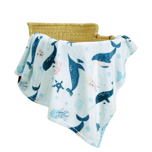 Image of TILLYOU Toddler Flannel Blanket - Warm and Cozy Baby Blanket for Boys and Girls, Smooth and Creamy Blanket, Cute and Lightweight, 40×50 inches, Whale