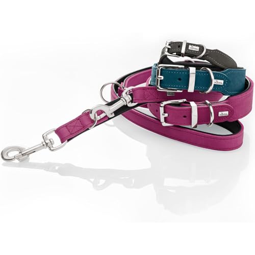 Hunter Hundehalsband Malta, Farbe: Magenta, aus gefettetem Softvollrindleder, weich unterlegt, strapazierfähig, Brillante Farben, handgefertigt, Made in Germany, Größe: 47