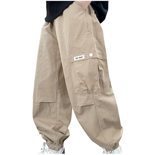 Boys Cargo Pants Casual Elastic Waist Pull On Trouser with Multi Pocket Soft Comfy Trendy School Pants for Boys 8-13Y