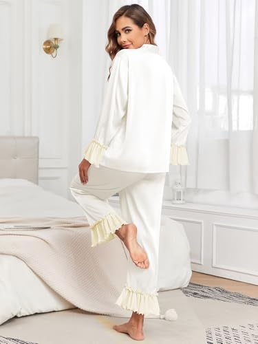 Brosloth Womens Silk Satin Button Up Pajamas for Women Soft Comfy Long Sleeve 2 Piece Loungewear Set Sleepwear4