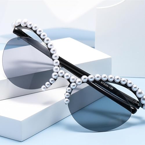 Lunettes de soleil sans monture à perles | Modèle une pièce oversize glamour