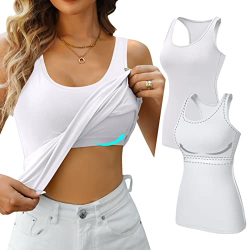 Image of V FOR CITY Womens Unpadded Shelf Bra Tank Tops Racerback Workout Camis Yoga Shirt Cotton Undershirt 2 Pack
