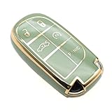 FEYOUN Key Fob Cover Compatible with Jeep Grand Cherokee Renegade Chrysler 200 300 Dodge RAM Durango Challenger Journey Dart Fiat TPU Remote Keyless Key Fob Case Protection Shell Accessories, Green