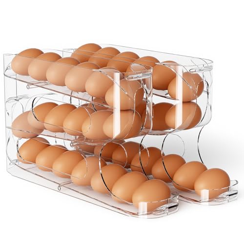 Sotfamily Clear Egg Holder for Fridge, Auto Rolling Egg Dispenser for Eggs 36 Count, FIFO Design, Space-Saving Egg Roller, Organizer, Container, Stora