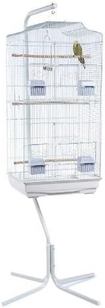 Cristiana Bird Cage - Budgies, Cockatiels, Lovebirds, Parakeets, Black or White (White, Cage and Stand)