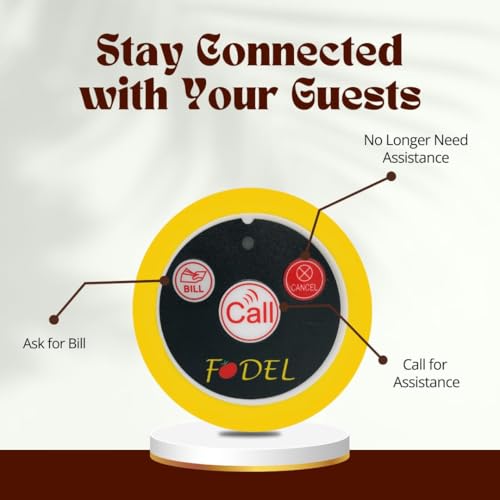 Image of Wireless Waiter Calling System By Fodel India - Set of 05 Call Bell Buttons with 01 Watch Receiver -Service Pager system for Restaurants, Cafes & Lounges