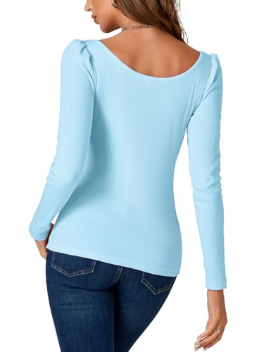 Image of LYANER Women's Rib Knit Square Neck Long Sleeve Elegant Slim Basic Sweater Top Blouse