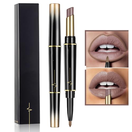 16 Color Long Lasting Lipstick Lip Liner Combo, Lip Liner and Lipstick for Women, Dual Heads Lip Liner and Lipstick Set, Long Lasting Lipstick 24 Hour Waterproof Matte Lip Liner (01#)