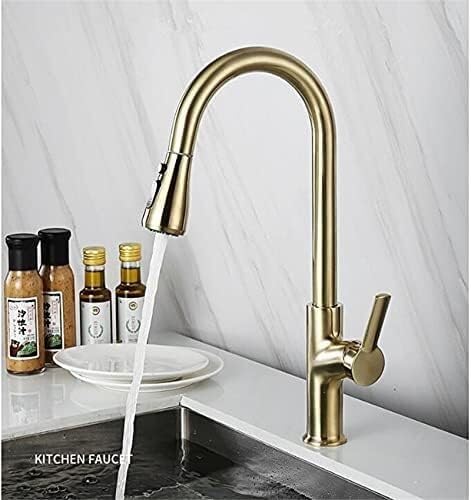 Kitchen Sink Faucet for Bar Farmhouse Commercial, Black Pull Out Kitchen Tap, Brushed Gold Pull Down Kitchen Mixer, Rotating Sink Mixer Tap Brass Kitchen Faucet(Brushed Gold)