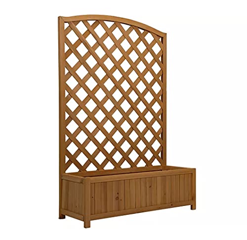 HMWD Wooden Framed Polycarbonate Cold Frame Greenhouse / Rectangular Wooden Planter With Lattice For Vines - Garden Climbing Flower Plant Pot Box With Trellis (H100 x W62 x D23 cm)