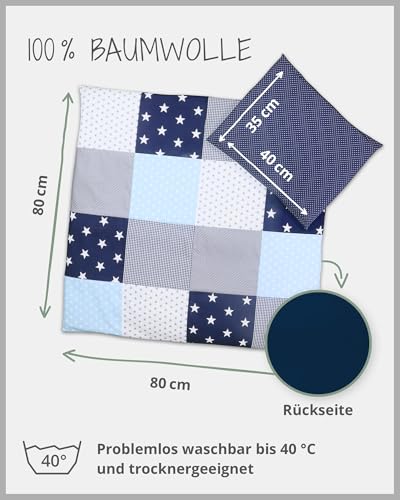 Bebilino Baby Bed Linen Choice of 10 Colour Combinations and Designs 2-Piece Set Pillow Cover 35 x 40 cm and Duvet Cover 80 x 80 cm Patchwork