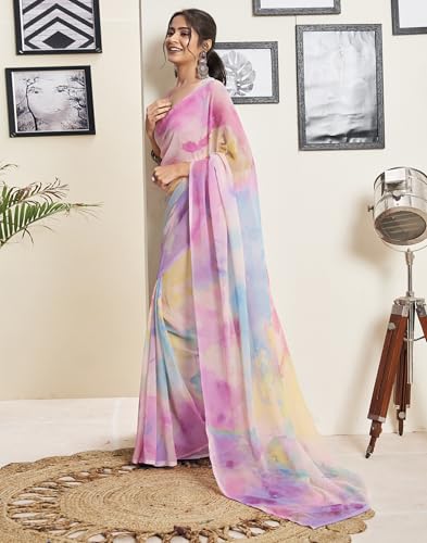 Image of SIRIL Women's Georgette Printed One Minute Saree Ready to Wear With Unstitched Blouse Piece