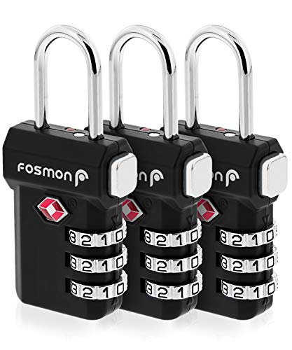 Fosmon TSA Approved Luggage Locks, Suitcase Travel Lock with Push Release Button for Extra Security, 3 Digit Combination Padlock for Gun Case Backpack Zipper Anti Theft Gym Locker - Black, 3 Pack