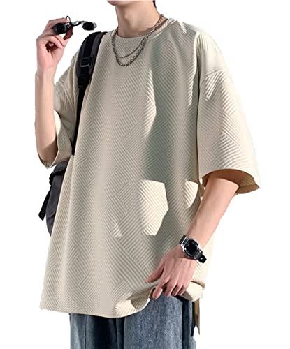 メンズ 夏服 tシャツ メンズ 半袖 五分袖 ゆったり 大きいサイズ かっこいい ビッグシルエット おしゃれ なつふく クルーネック 人気 無地 快適 カットソー ストリート めんず 夏用 ウェアapricot-XLの商品画像（Amazon）