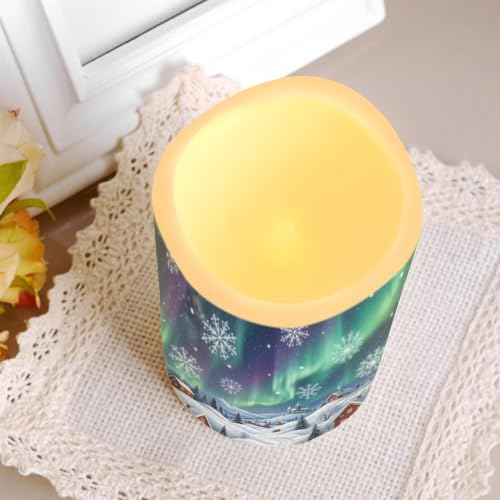 Image of Christmas Flameless LED Candles Set of 4 | Aurora Winter Village, Xmas Flameless Candles, with Remote Flickering, LED Candles with Timer for Holiday Patio Accents
