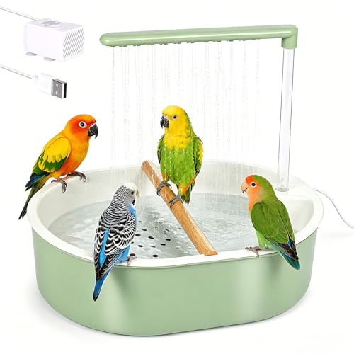 Trendecor Vogeldusche Wellensittich Wellensittich Dusche mit Pumpe USB Stromschleife Wasserzyklus Vogeldusche Vogel Badewanne für Wellensittiche Sittiche Nymphensittiche Grün