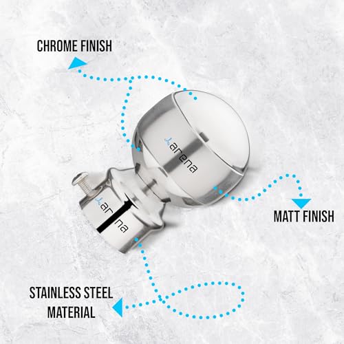 Arena Stainless Steel Curtain Bracket Set with Finials, Curtain Rod Holder Set for Doors & Windows, 1 Inch Parda Rod Holder for Doors & Window (10 pcs Parda Bracket, 10 pcs Supports,Silver)
