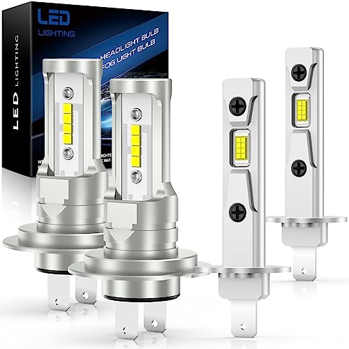 JOSHF 4PCS Bombilla H7 H1 Led, 2024 Faro Actualizado para Coche, CSP 16000LM 600% Brillo 6500K Blanco, Recambio para Bombillas Hal贸gena, 1:1 Mini Led DC 12V (2 x H7+2 x H1)