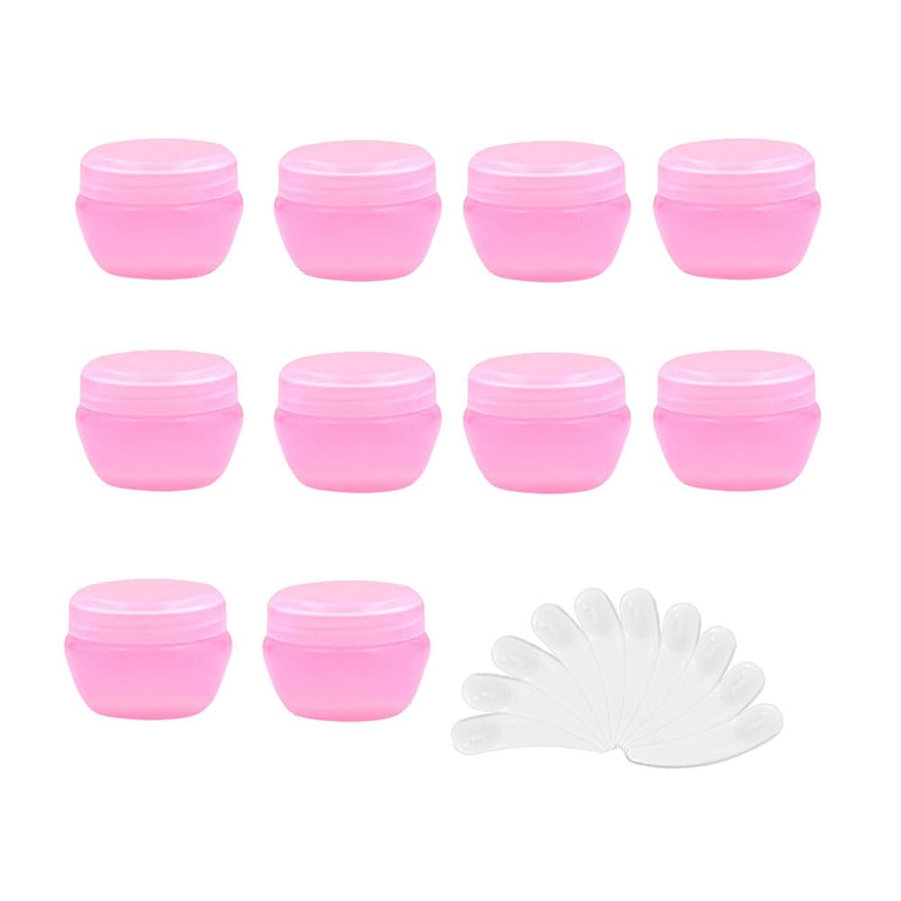 Skypro 10Ml Pink 10Packs 10G/10Ml Frosted Container Jars With Inner Liner For Scrubs, Oils, Salves, Creams, Lotions, Makeup Cosmetics With Mini Scoop (Pink)