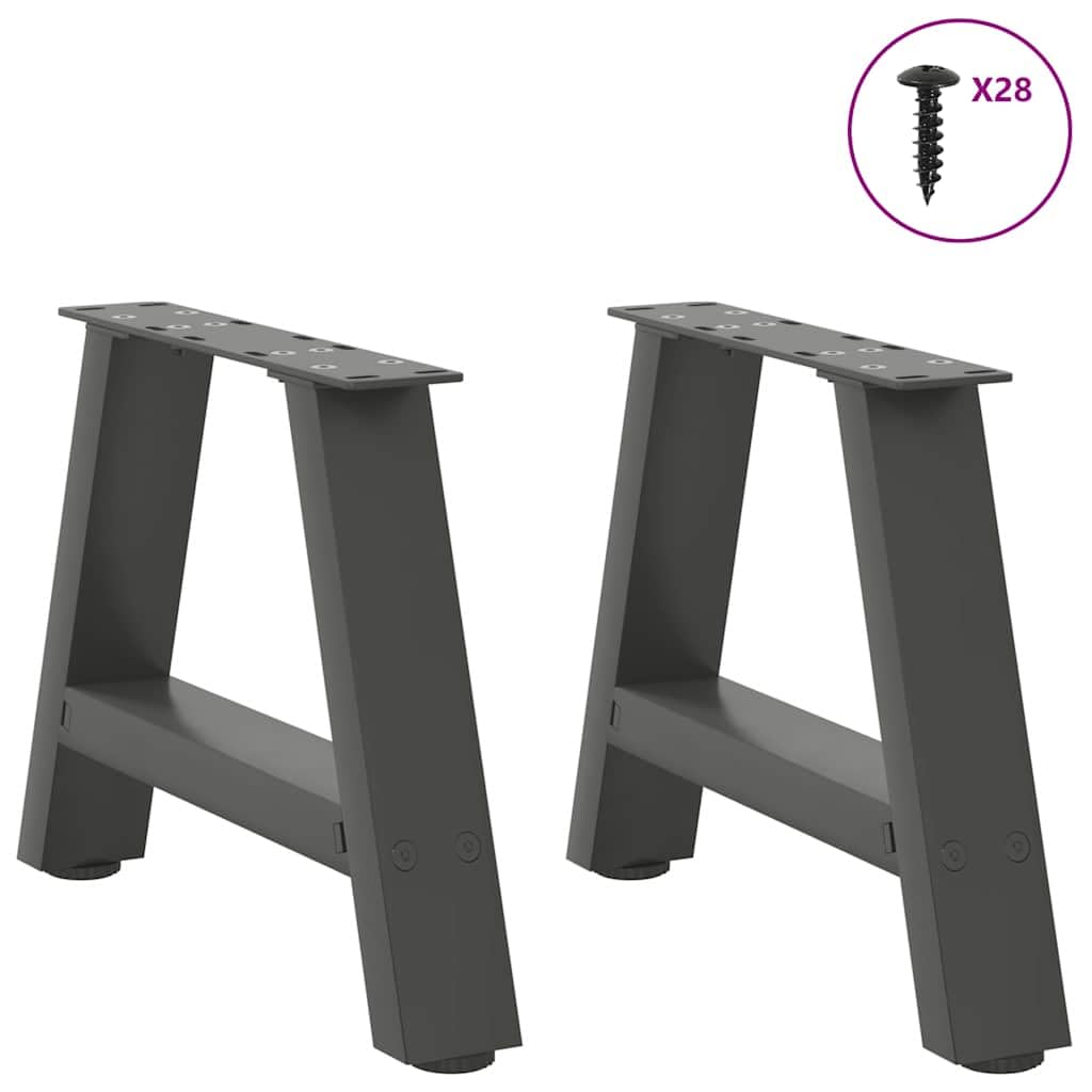 Nogi do stolika kawowego w kształcie litery A, ze stali malowanej proszkowo, antracytowe, 50 x (30-31) cm, 2 sztuki z regulowanymi nóżkami poziomującymi, do montażu stolika kawowego, śruba