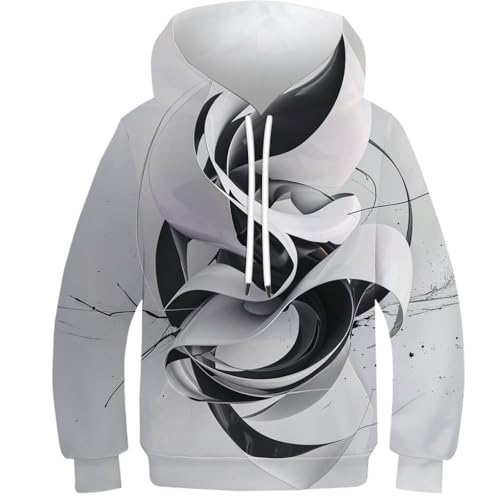 DHBANEIOK Schwarze und weiße abstrakte Kunst Hoodie Herren 3D Lustig Langarm Pullover Mit Kapuze Unisex Paar Sweatshirts Für Männer Casual Kapuzenjacke Kordelzug Hoody Mit Tasche 11-13Y