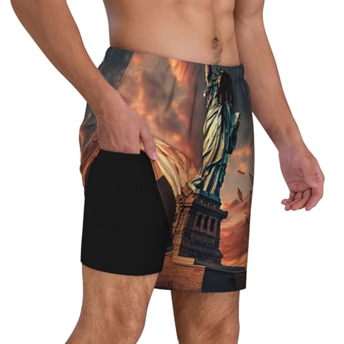 Statue of Liberty in NYC Print Men Stylish Functionality Swim Trunks Breathable Beach Shorts Surfing Gym Fishing3